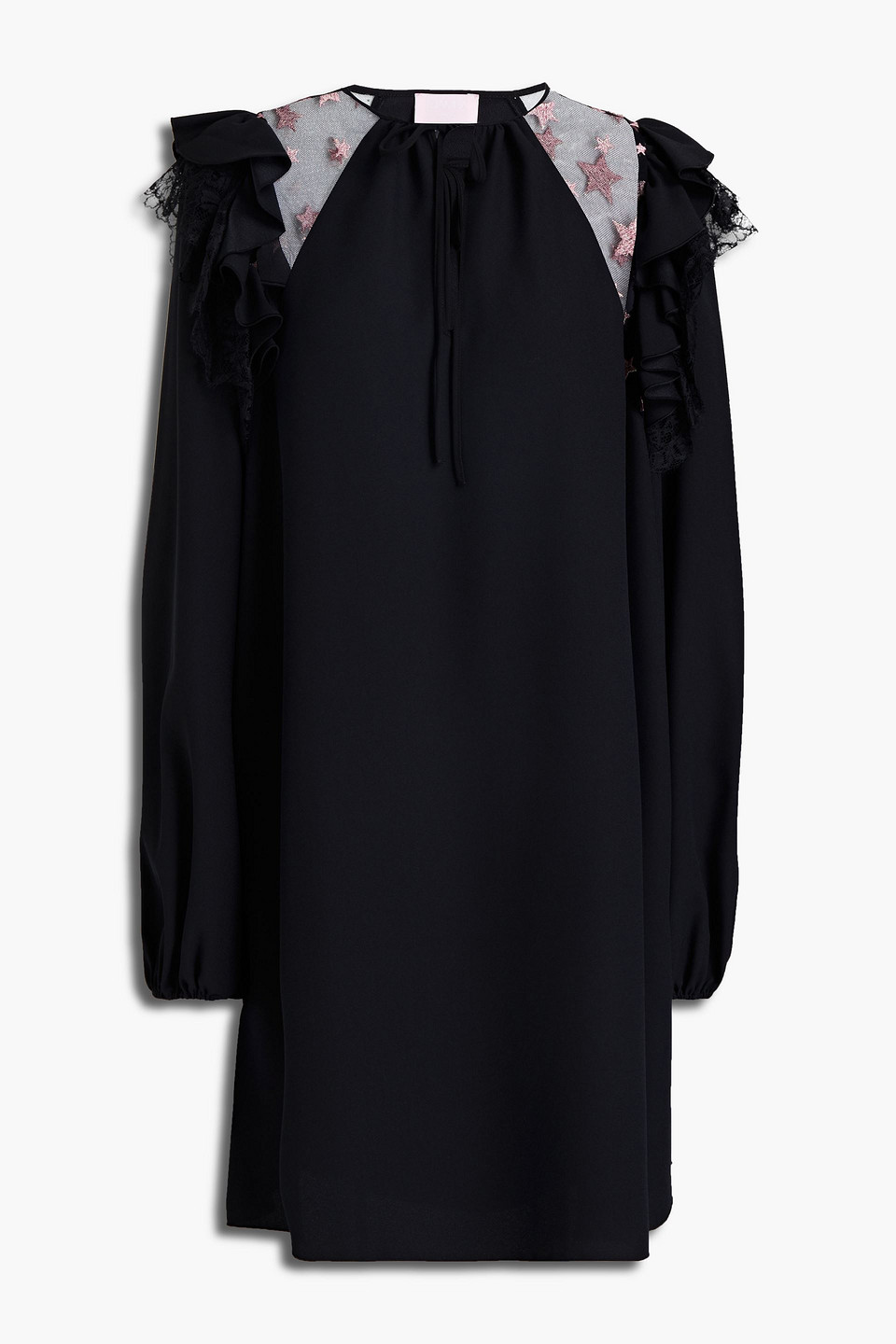 Giamba Embroidered tulle-paneled cady mini dress
