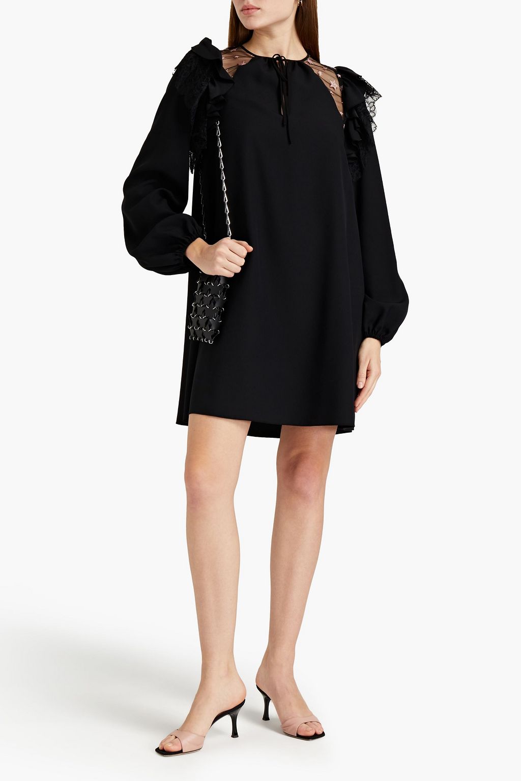 GIAMBA Embroidered tulle-paneled cady mini dress