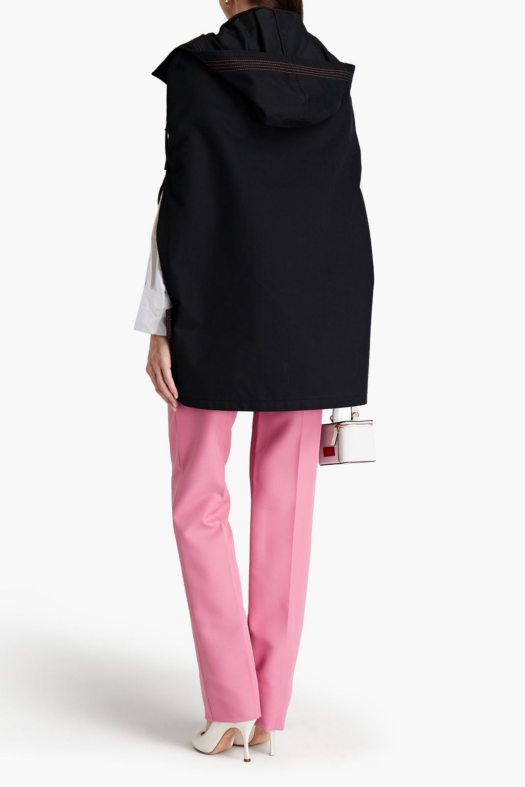 VALENTINO GARAVANI Topstitched cotton-gabardine hooded cape