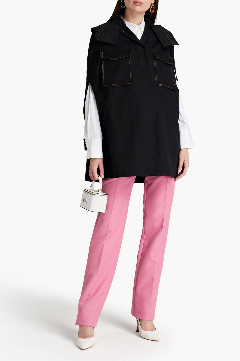 VALENTINO GARAVANI Topstitched cotton-gabardine hooded cape