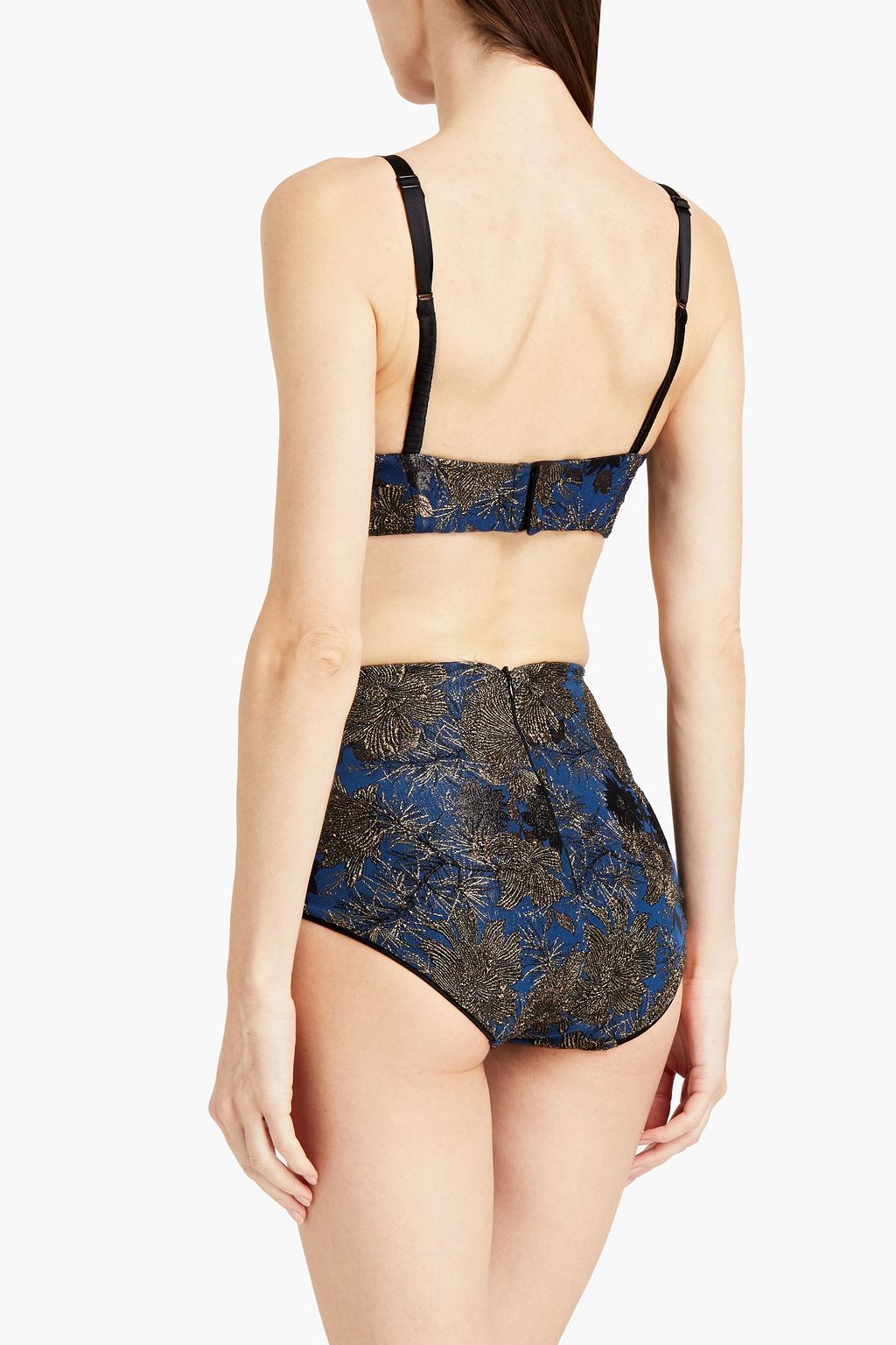 CARINE GILSON Metallic silk-blend floral-jacquard high-rise briefs
