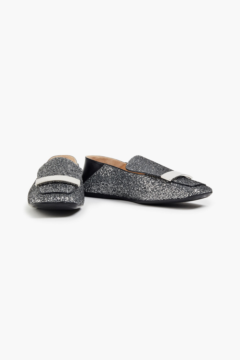 Sergio Rossi Sr1 Embellished Woven Collapsible-heel Loafers In Grey