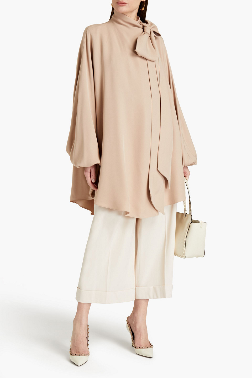 Valentino Cape-effect Silk-crepe Blouse In Brown