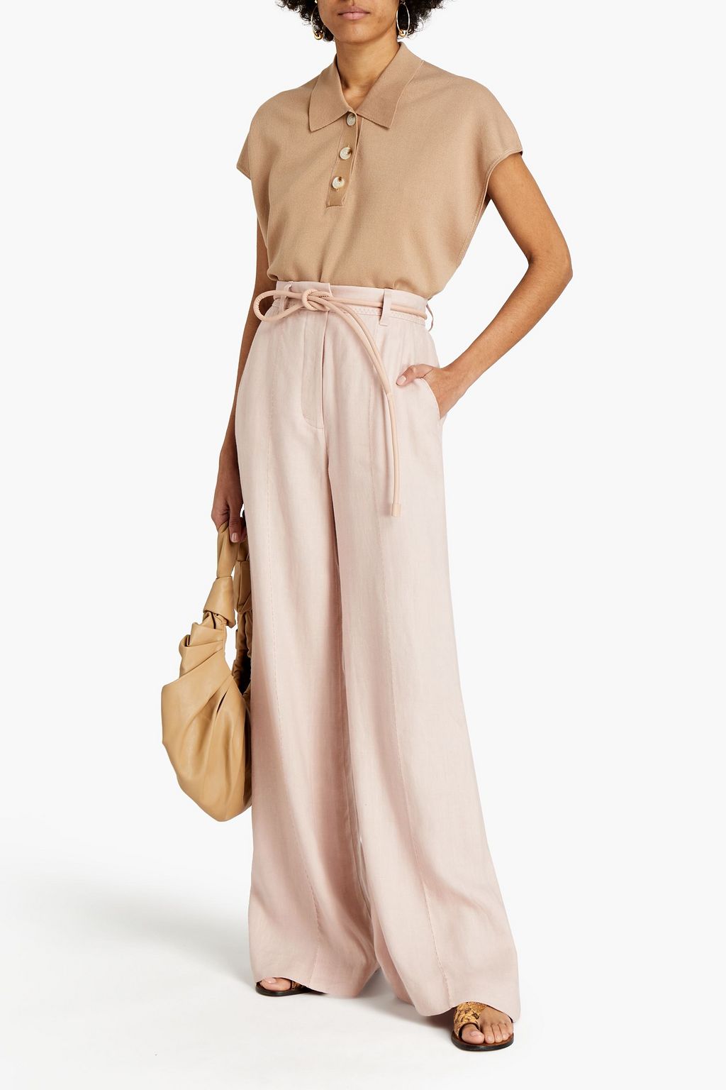 ZIMMERMANN Belted linen-blend twill wide-leg pants