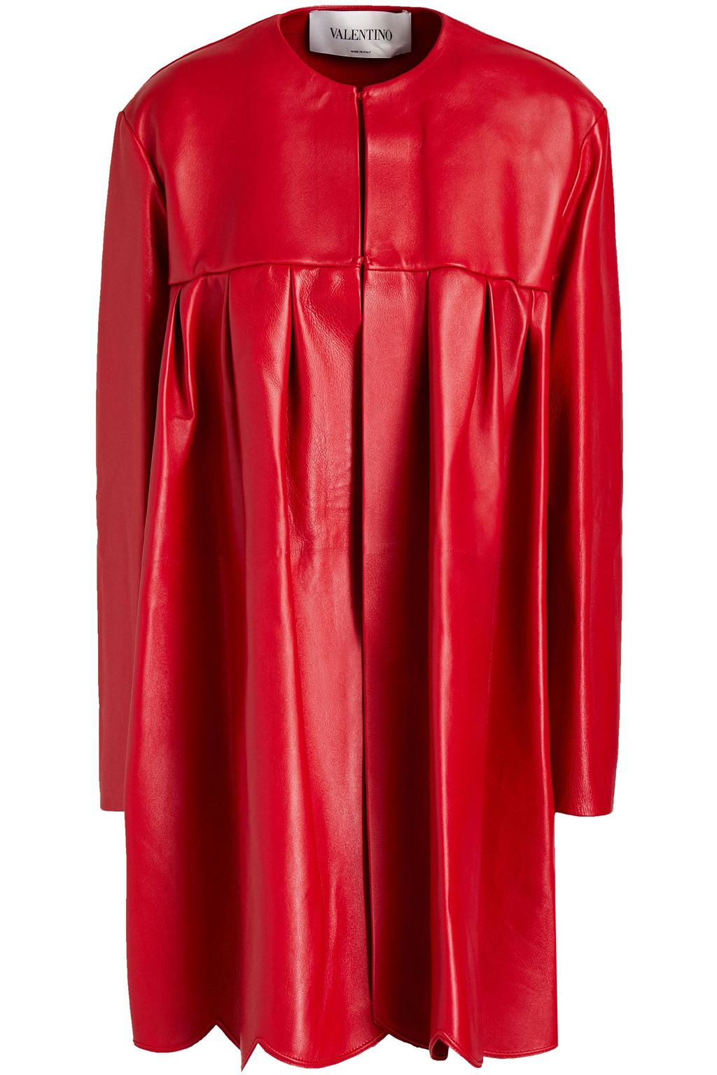 Leather Pleat Coat - Luxury Red