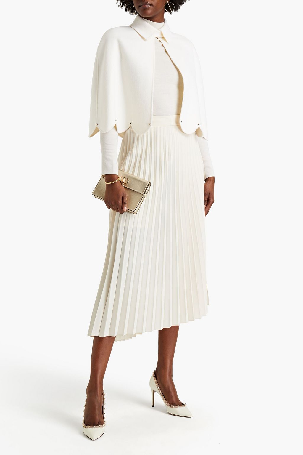 VALENTINO GARAVANI Studded wool and cashmere-blend felt cape