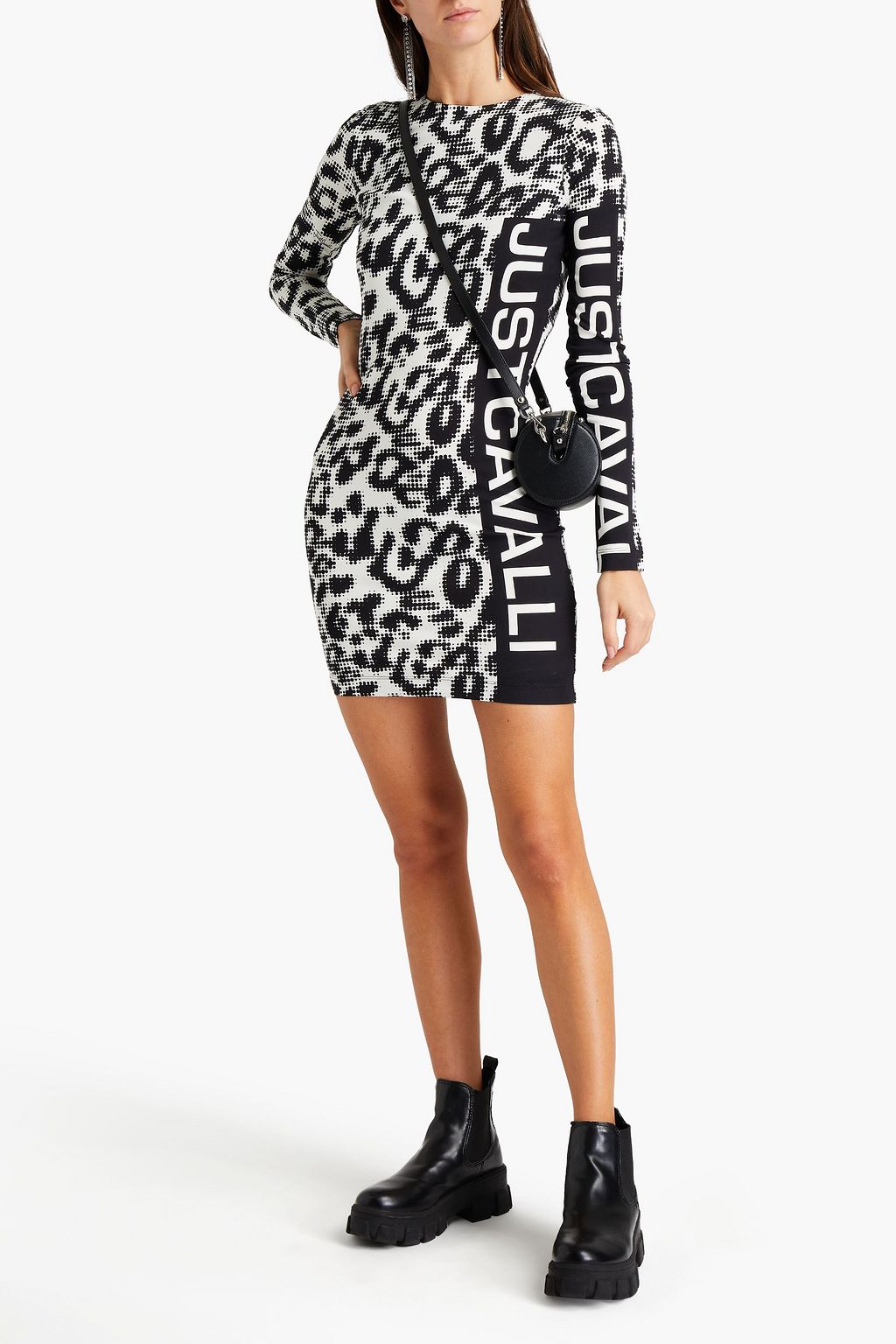 JUST CAVALLI Printed stretch-crepe mini dress