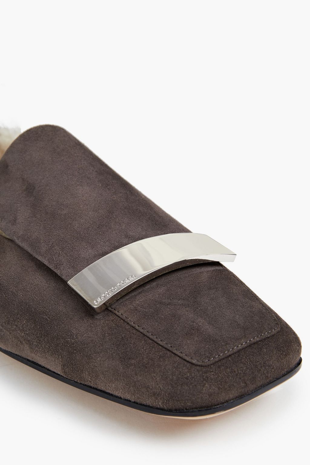 SERGIO ROSSI Embellished shearling collapsible-heel loafers