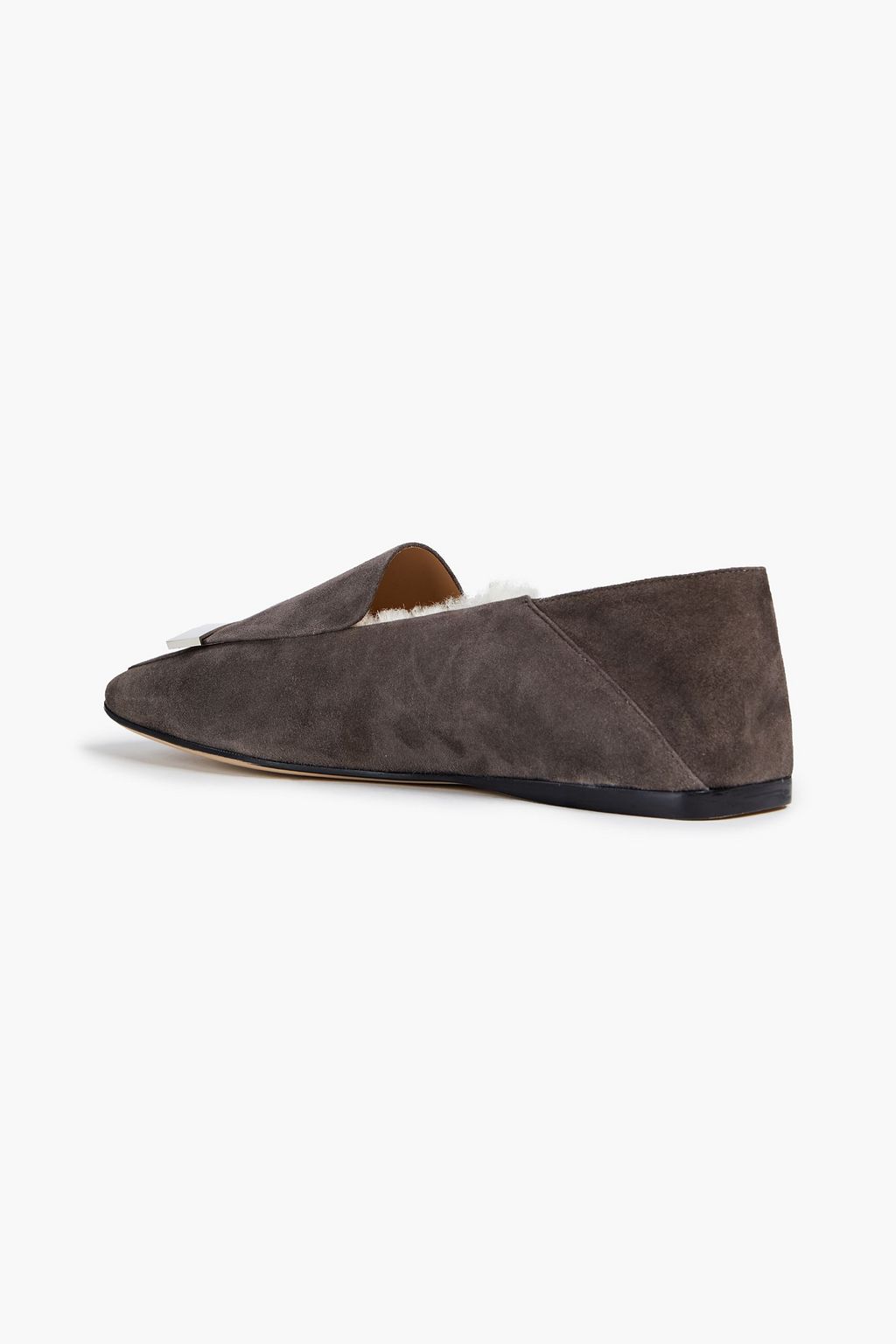 SERGIO ROSSI Embellished shearling collapsible-heel loafers