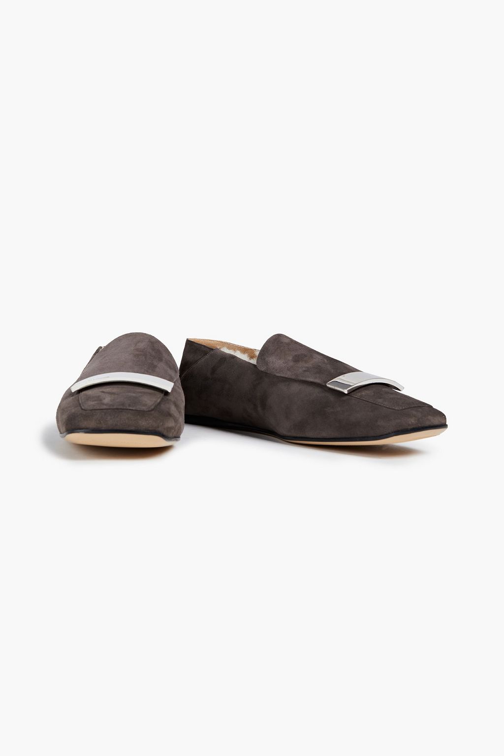 SERGIO ROSSI Embellished shearling collapsible-heel loafers