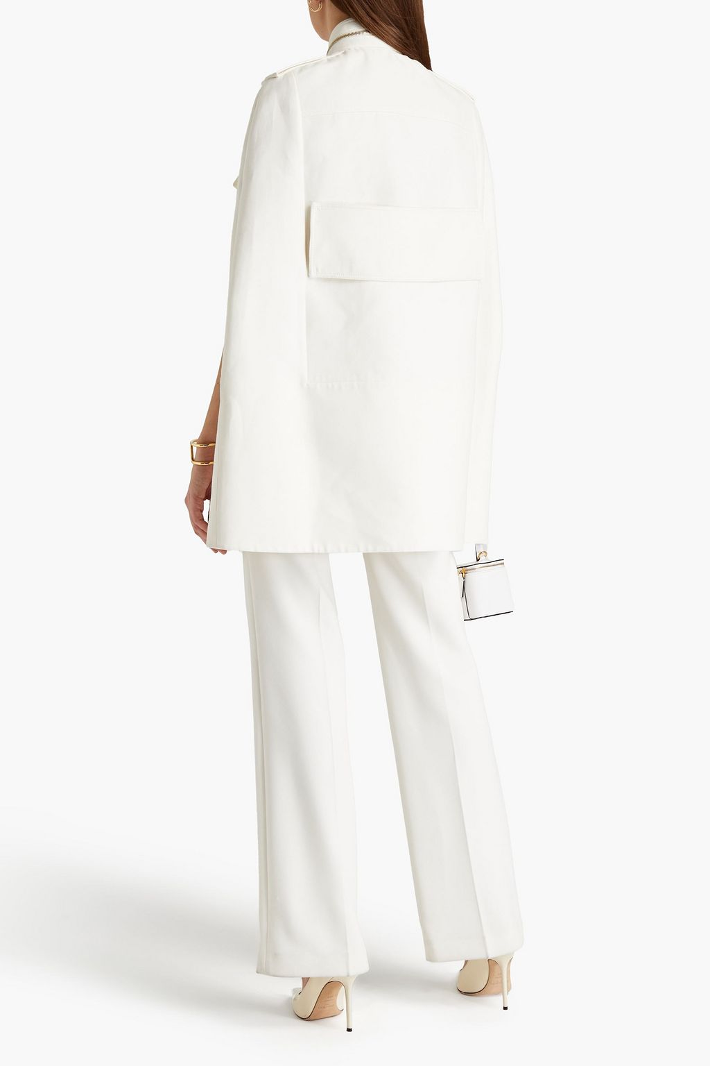 VALENTINO GARAVANI Leather-trimmed cotton and silk-blend cape