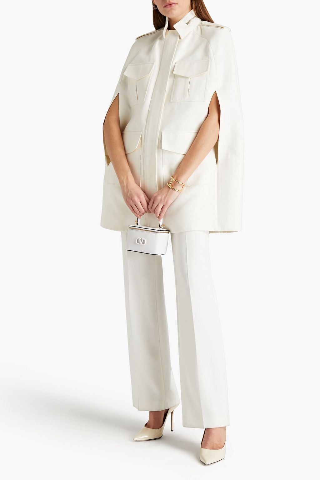 VALENTINO GARAVANI Leather-trimmed cotton and silk-blend cape