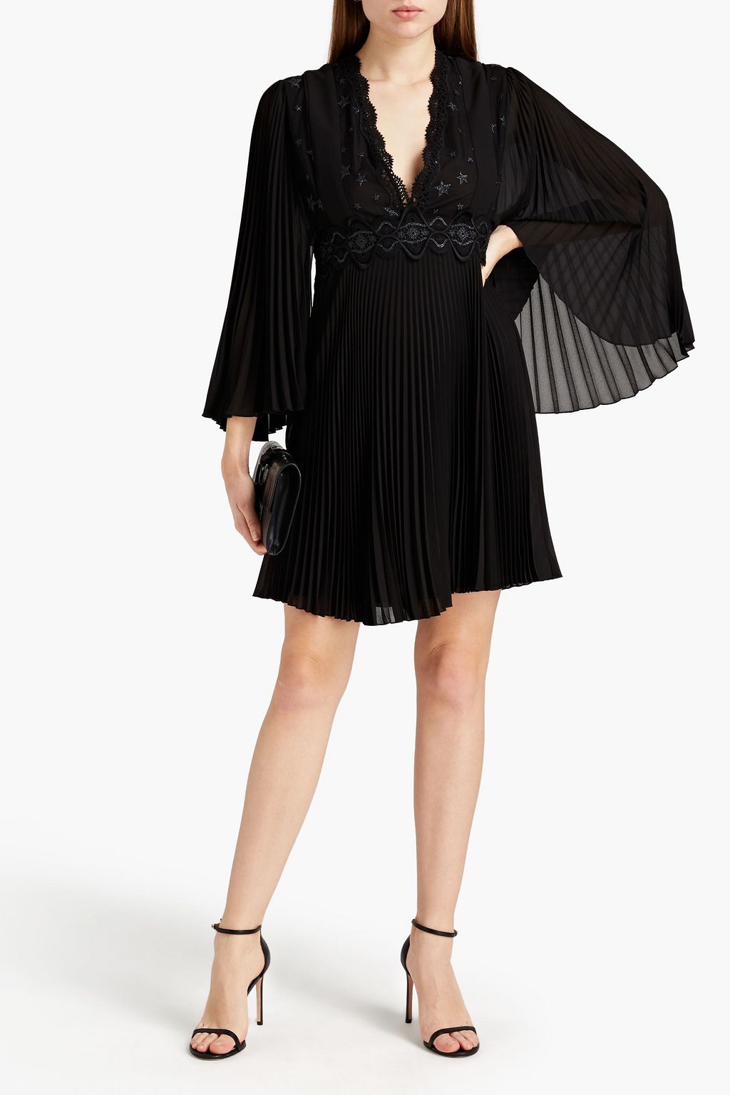 GIAMBA Tulle-paneled metallic embroidered georgette mini dress