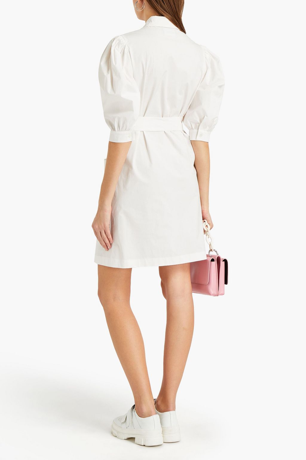 BOUTIQUE MOSCHINO Belted cotton-blend poplin mini shirt dress