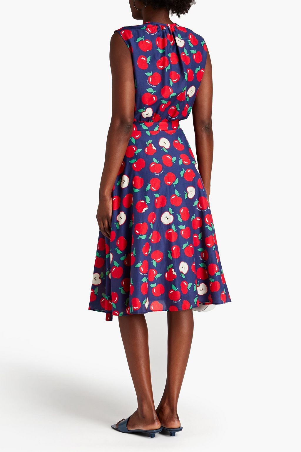 BOUTIQUE MOSCHINO Tie-front printed cotton and silk-blend poplin midi dress
