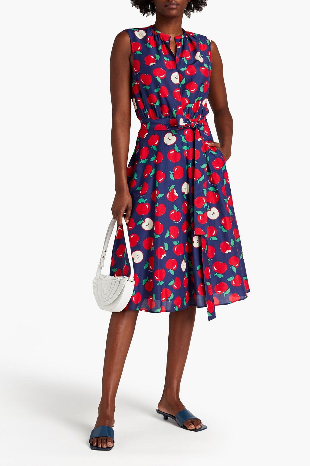 BOUTIQUE MOSCHINO Tie-front printed cotton and silk-blend poplin midi dress