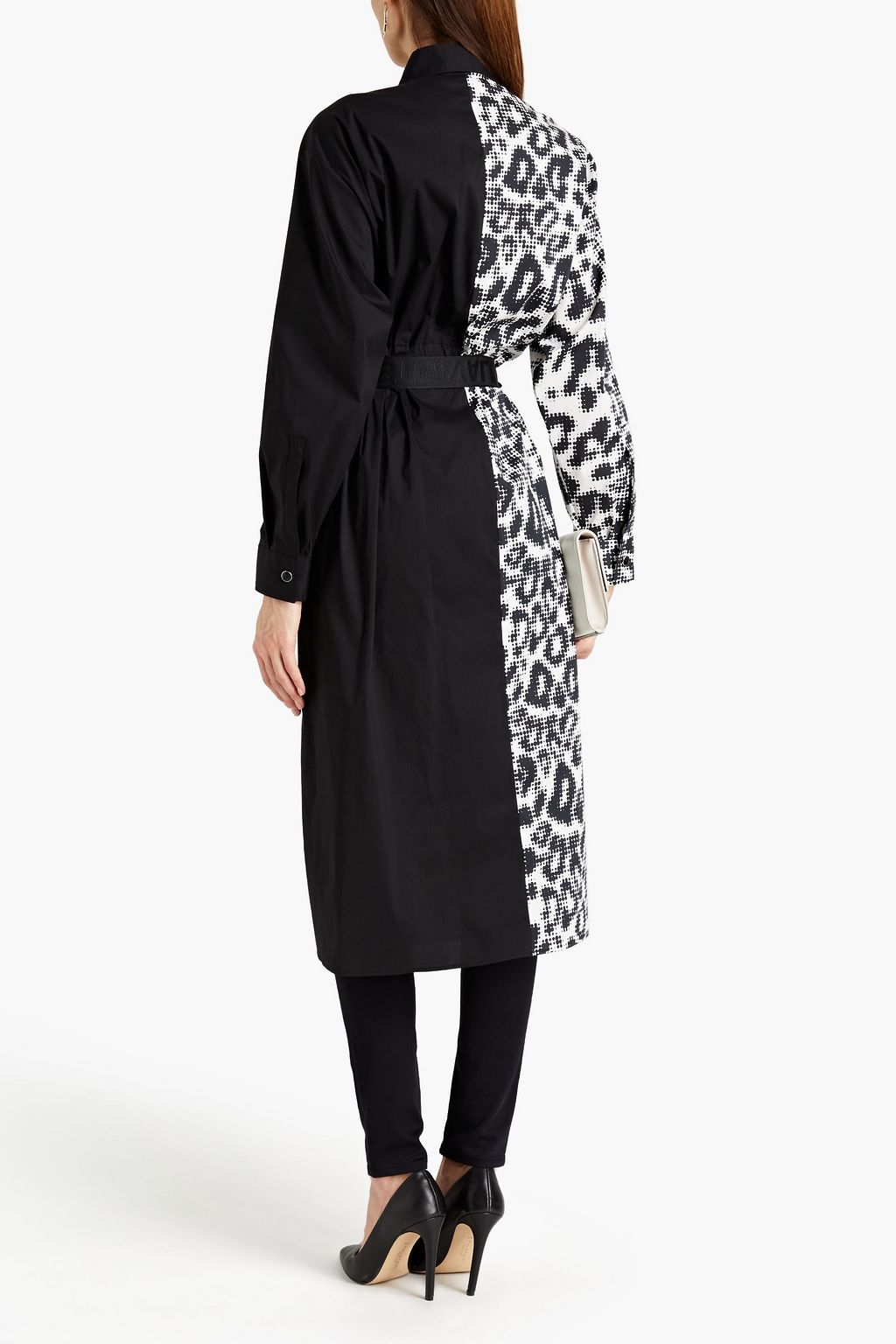 JUST CAVALLI Belted printed stretch-cotton poplin shirt
