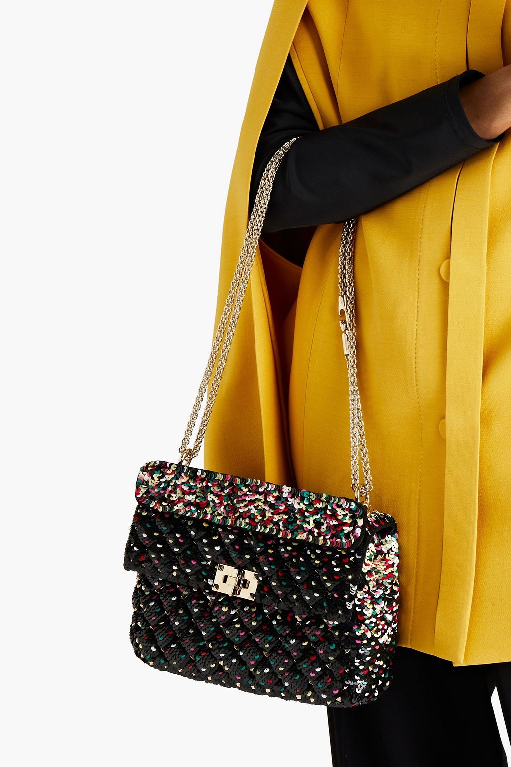 VALENTINO GARAVANI Sequin-embellished quilted suede shoulder bag