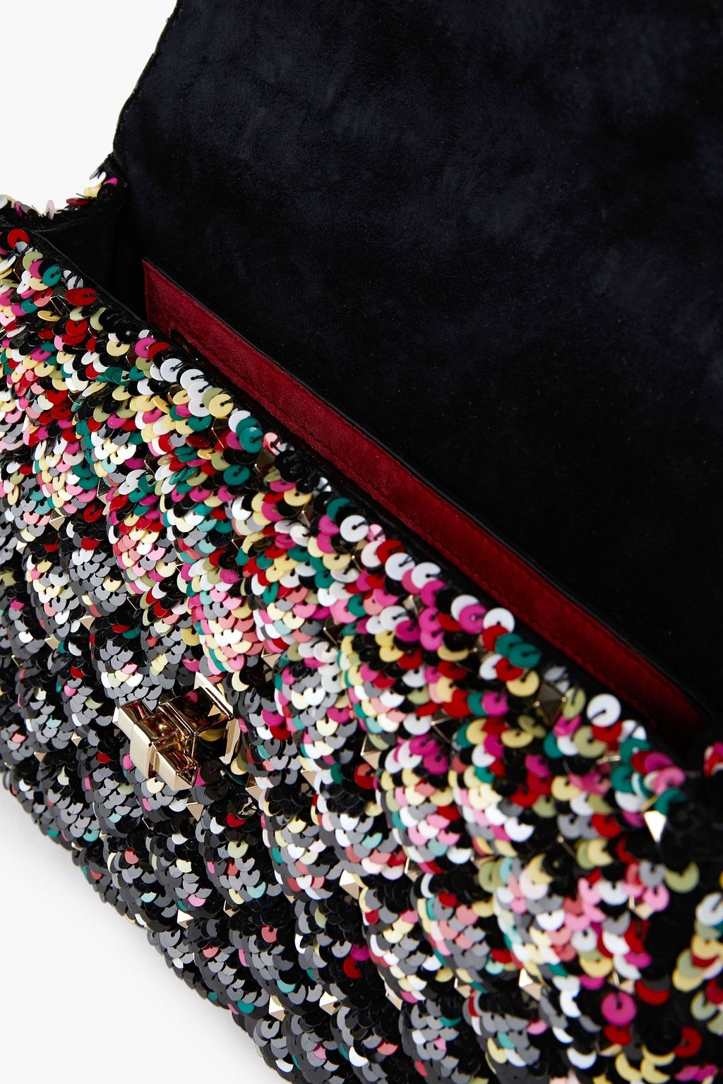 VALENTINO GARAVANI Sequin-embellished quilted suede shoulder bag