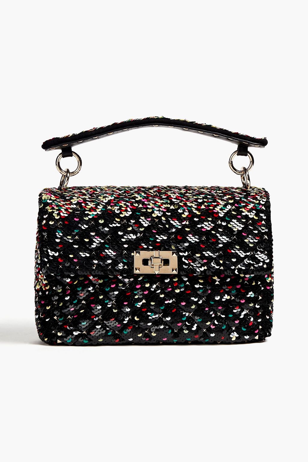 VALENTINO GARAVANI Sequin-embellished quilted suede shoulder bag