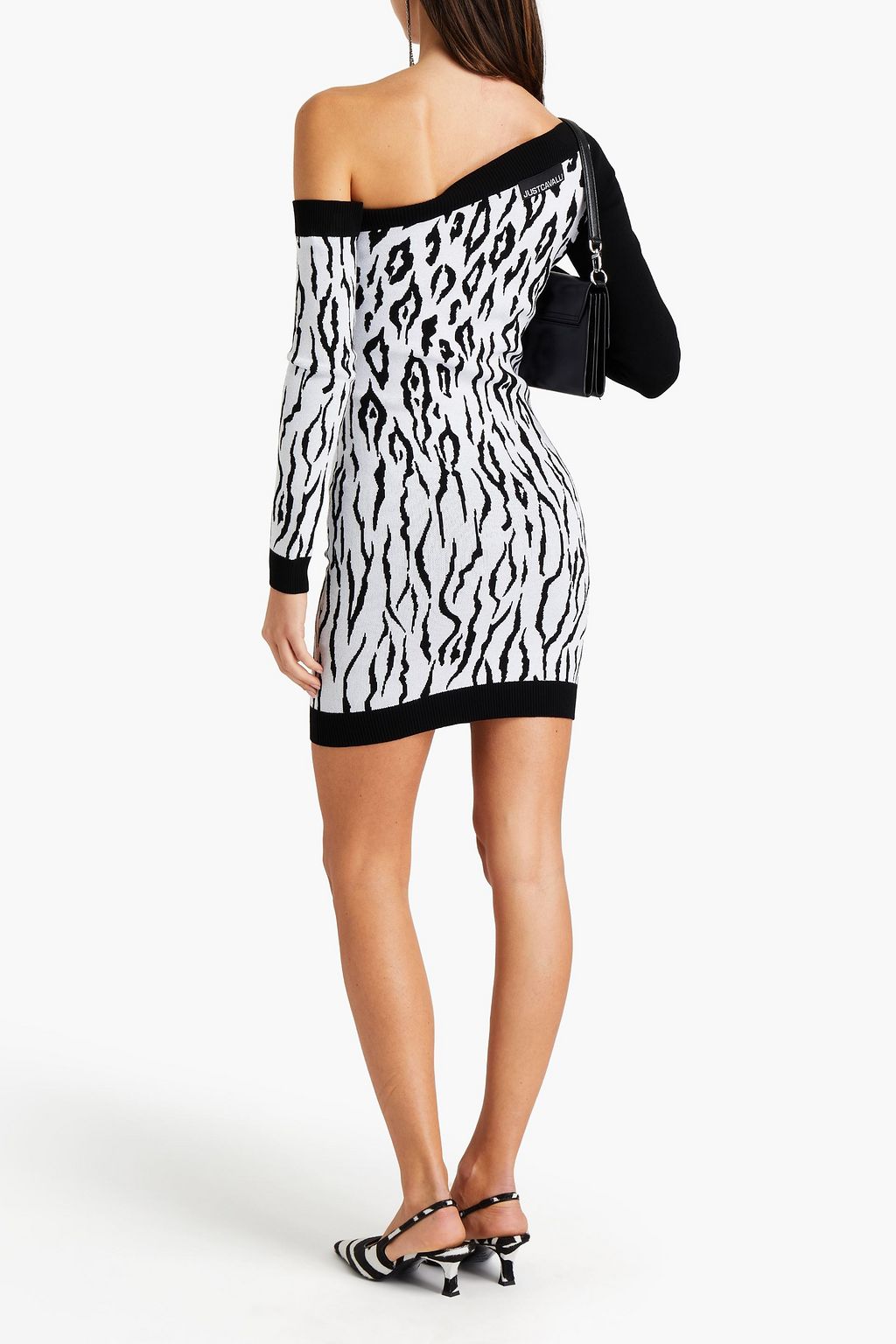 JUST CAVALLI Off-the-shoulder jacquard-knit mini dress