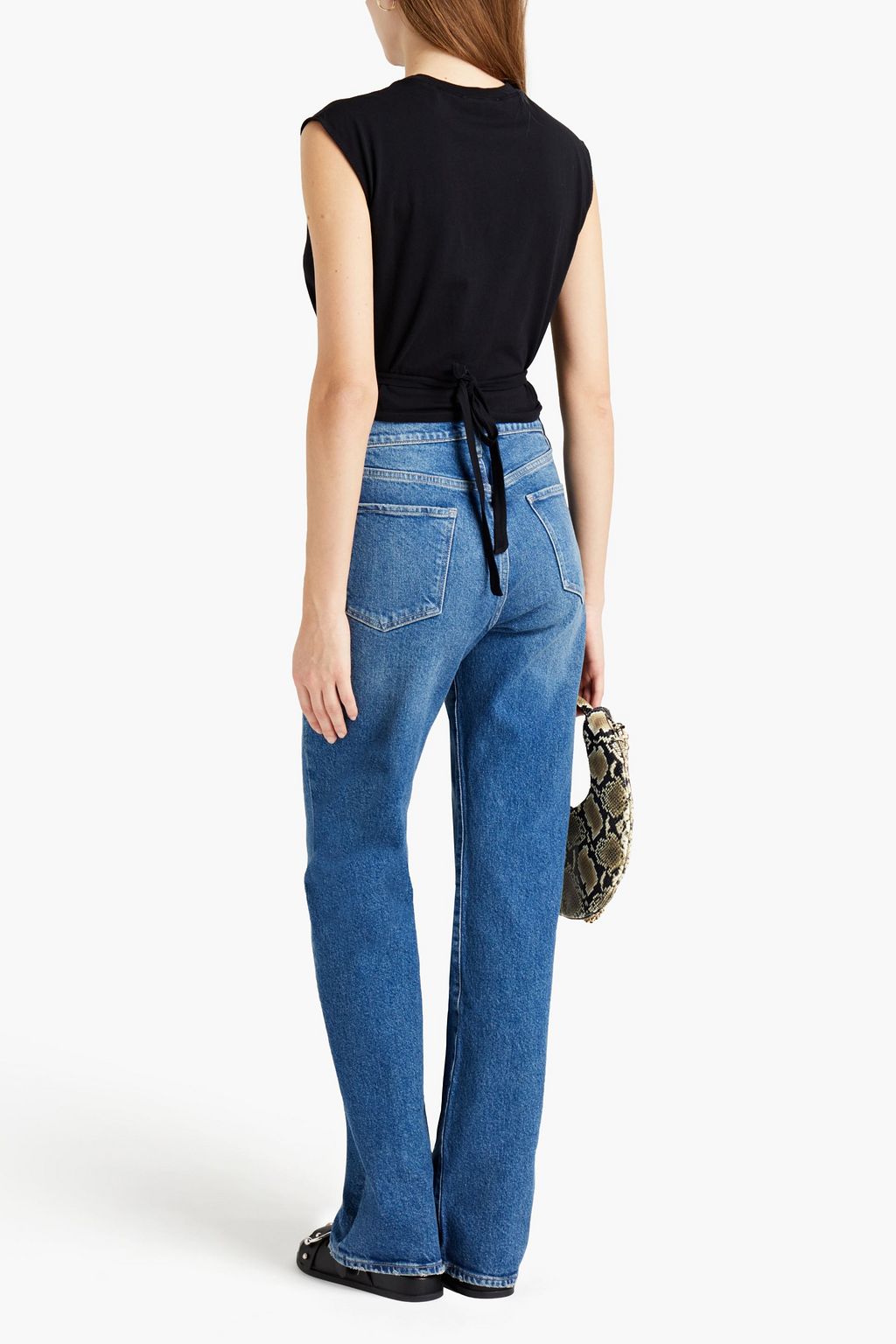 FRAME Cropped tie-front organic cotton-blend jersey tank