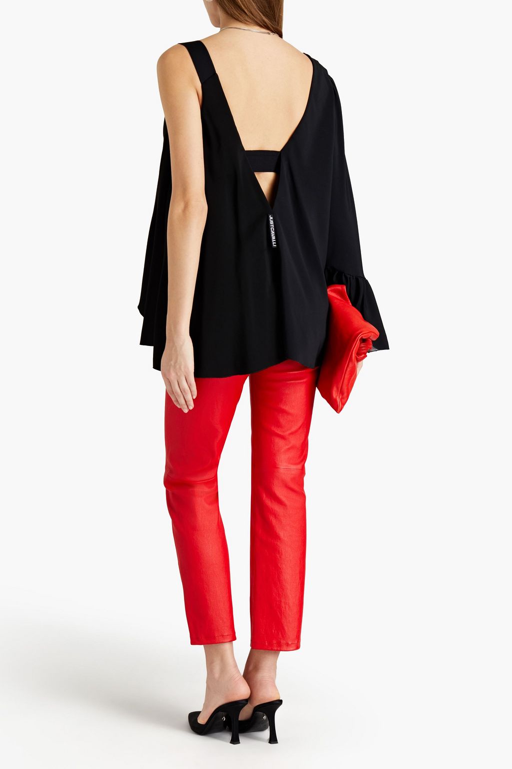 JUST CAVALLI Draped printed stretch-crepe top