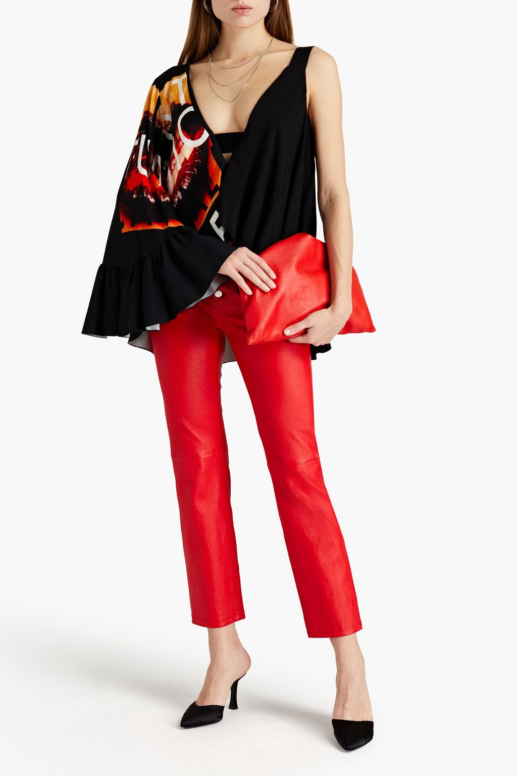 JUST CAVALLI Draped printed stretch-crepe top