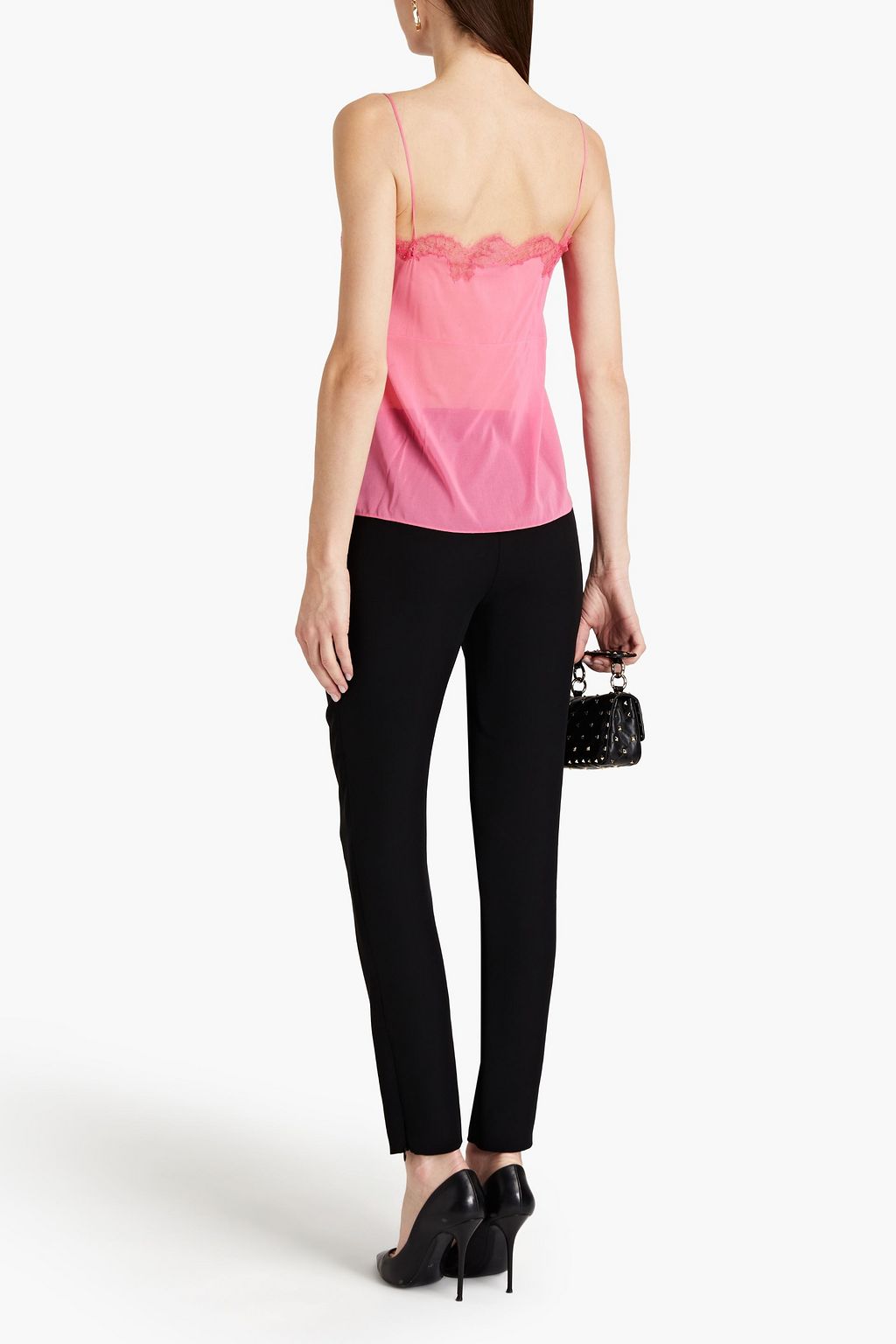 VALENTINO GARAVANI Lace-trimmed stretch-silk camisole