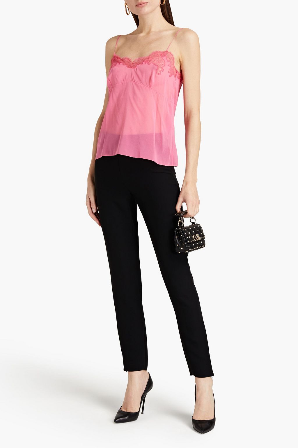 VALENTINO GARAVANI Lace-trimmed stretch-silk camisole