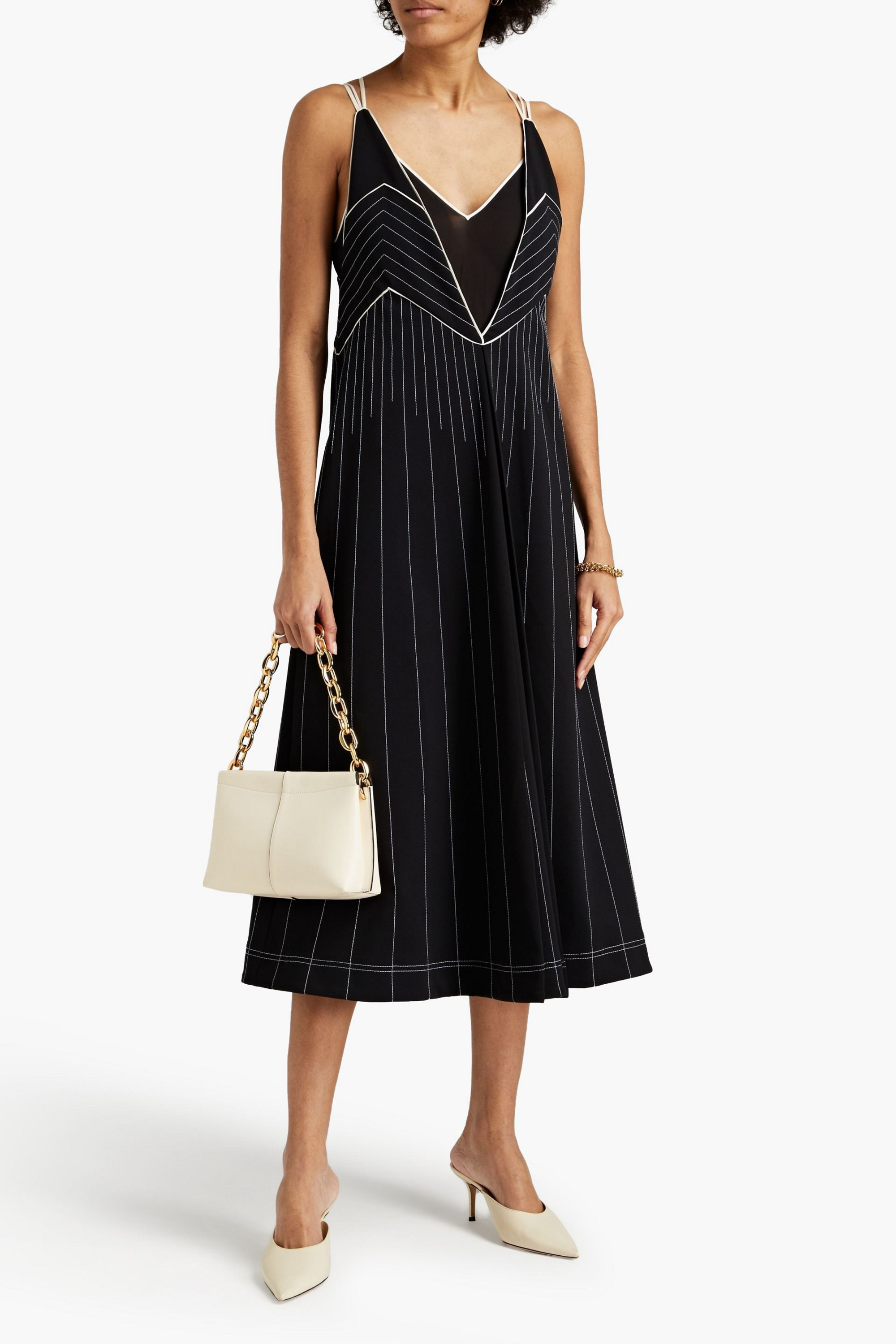 Valentino Garavani Layered topstitched jersey and voile midi dress