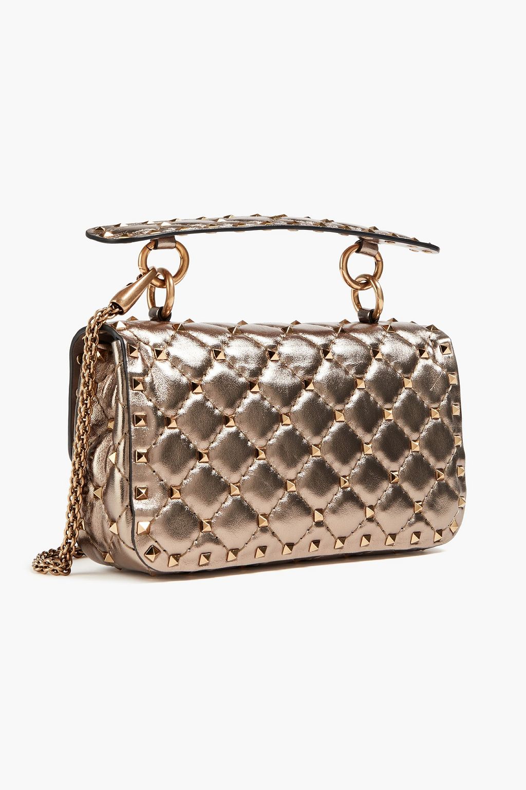 VALENTINO GARAVANI Rockstud Spike quilted metallic leather shoulder bag
