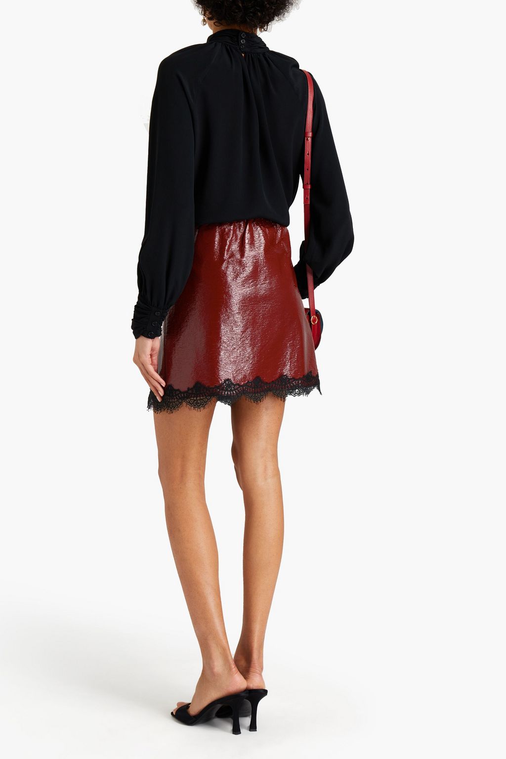 GIAMBA Lace-trimmed coated cotton-blend mini skirt