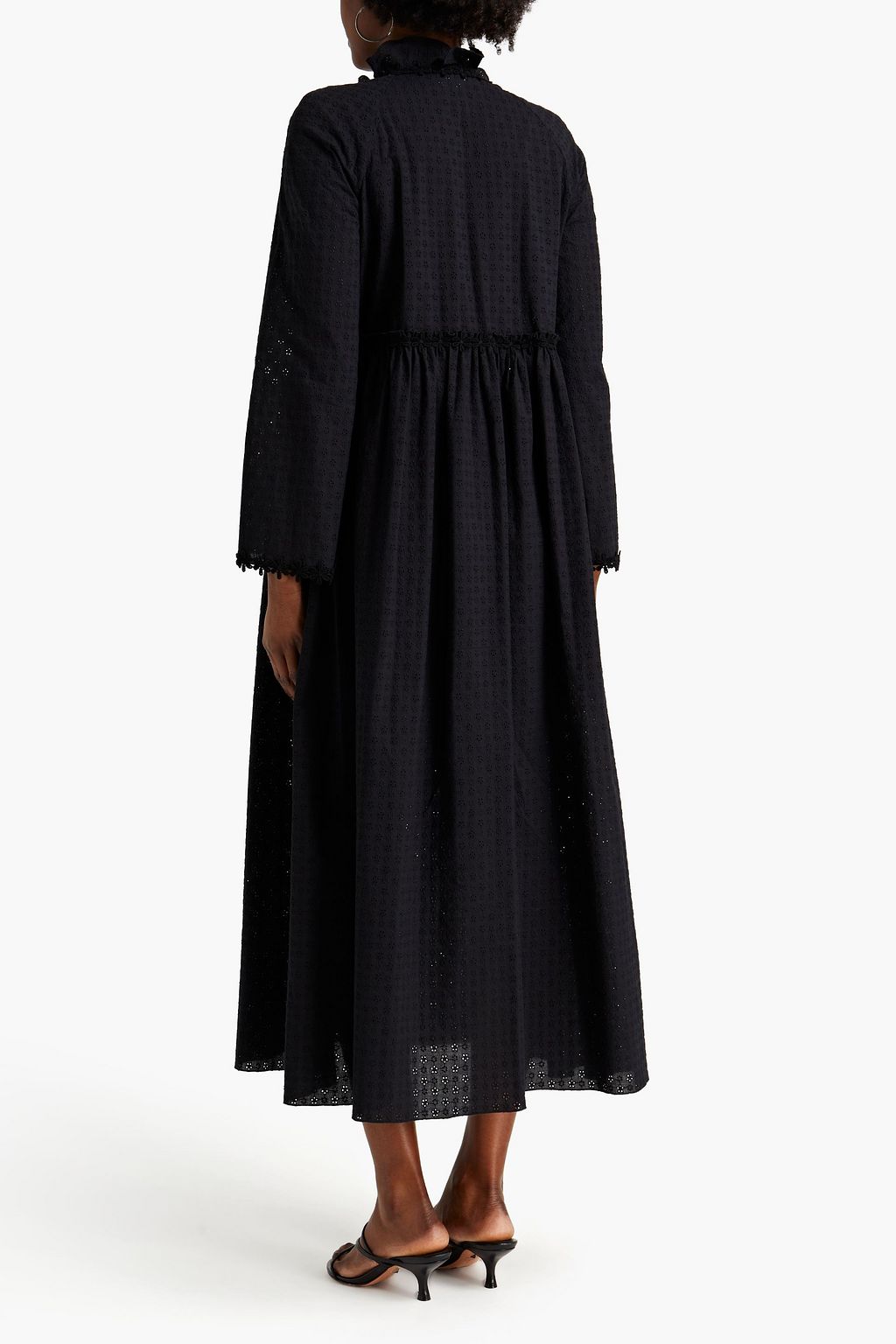 GIAMBA Gathered broderie anglaise cotton midi dress