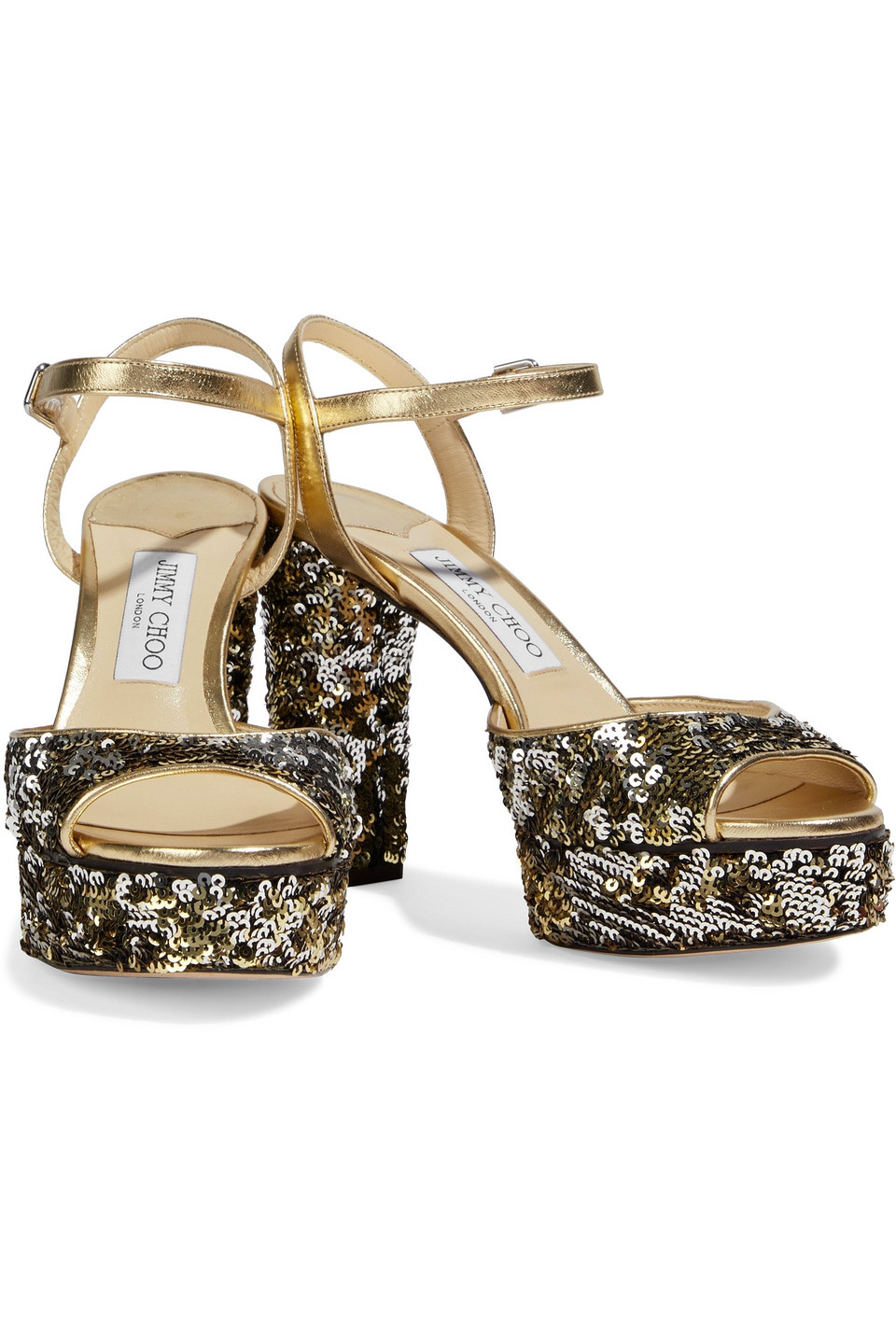 Jimmy Choo Peachy 105 Sequin-embellished Platform Sandals In Gold