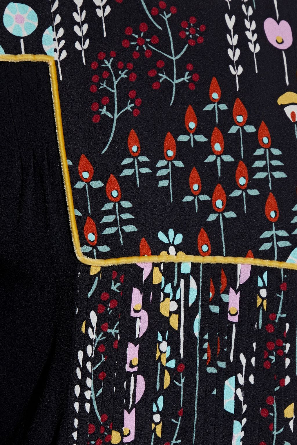 VALENTINO GARAVANI Plissiertes Midikleid aus Crêpe mit Print, Samtbesatz und Schleife
