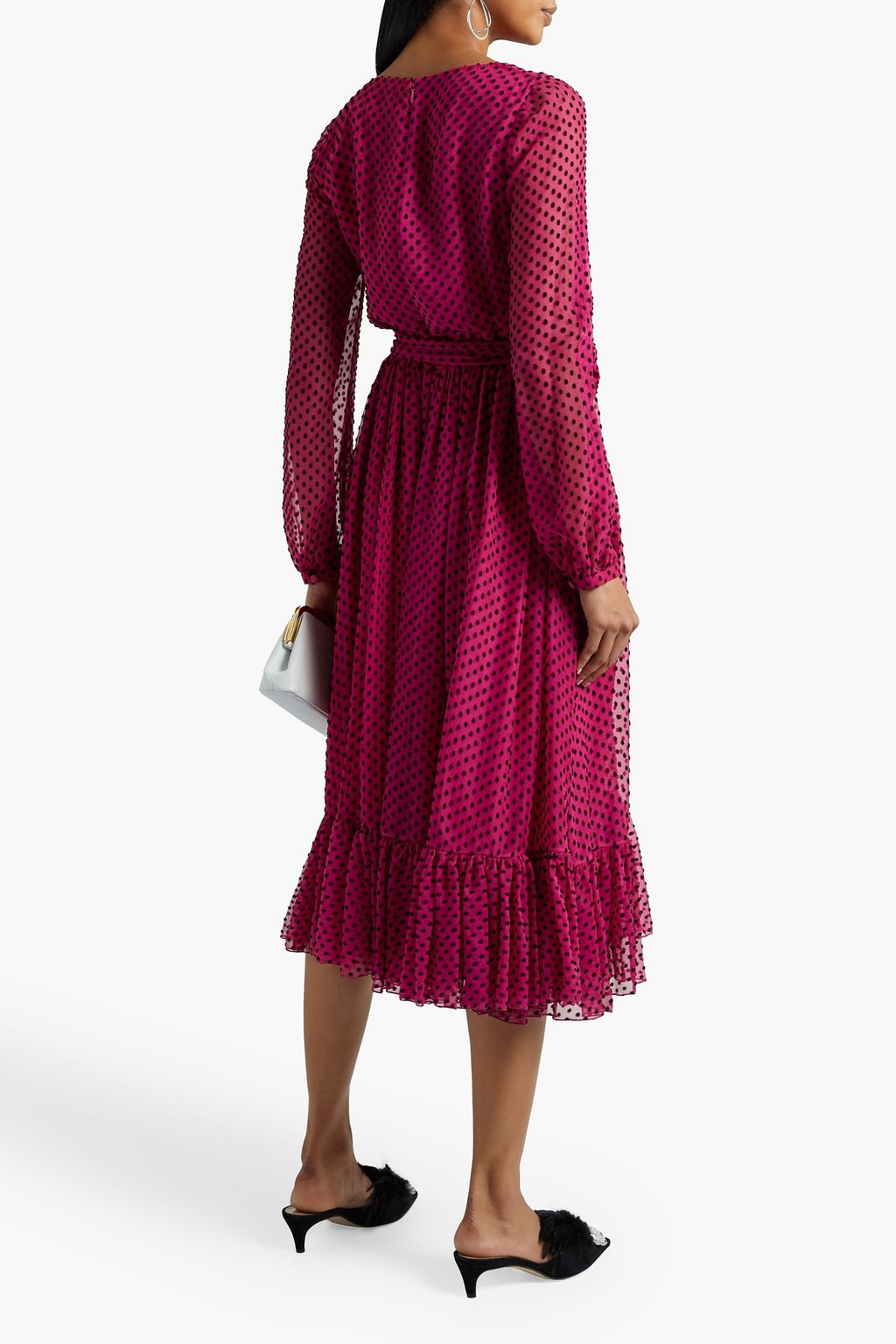 VALENTINO GARAVANI Wrap-effect gathered Swiss dot midi dress