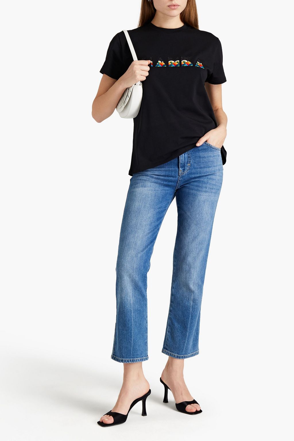 GIAMBA Appliquéd cotton-blend jersey T-shirt
