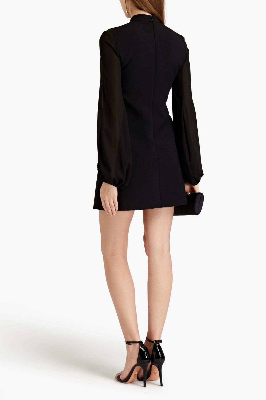 GIAMBA Paneled lace-trimmed embellished crepe de chine mini dress