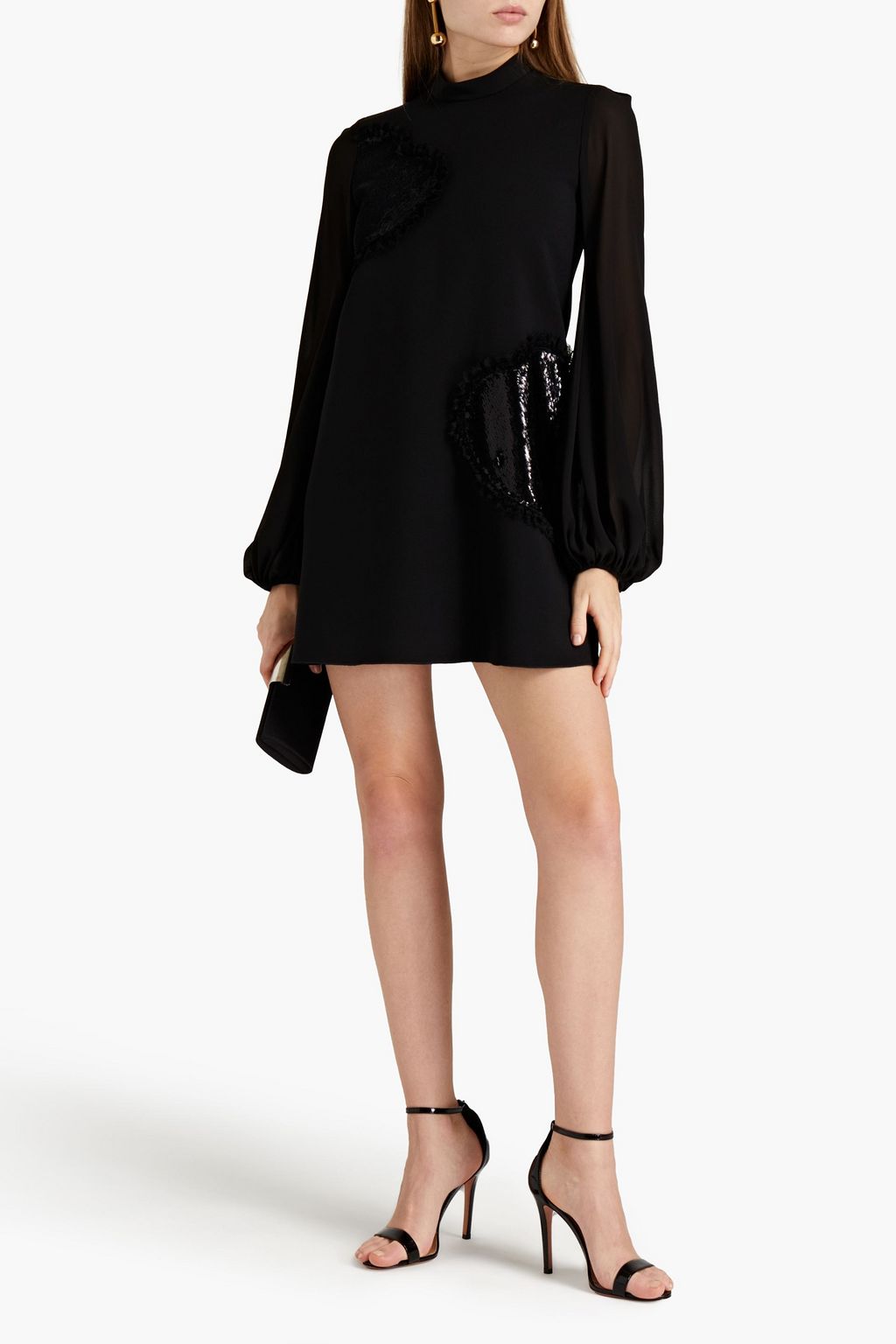 GIAMBA Paneled lace-trimmed embellished crepe de chine mini dress