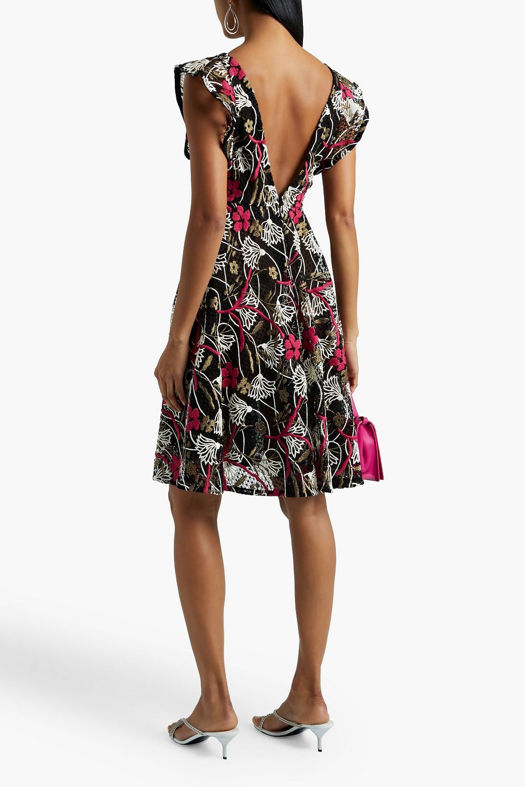 VALENTINO GARAVANI Metallic-trimmed cotton-blend guipure lace dress