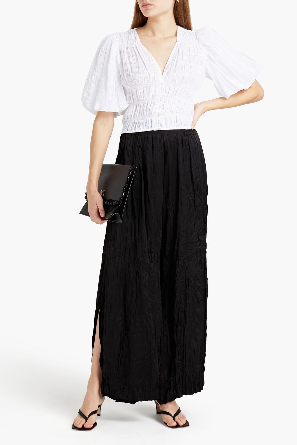 FRAME Pj crinkled-silk wide-leg pants