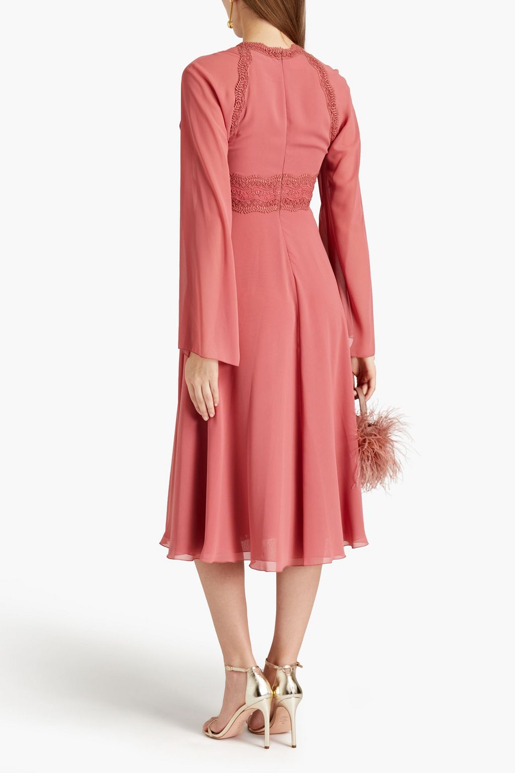 GIAMBA Lace-trimmed crepe de chine midi dress