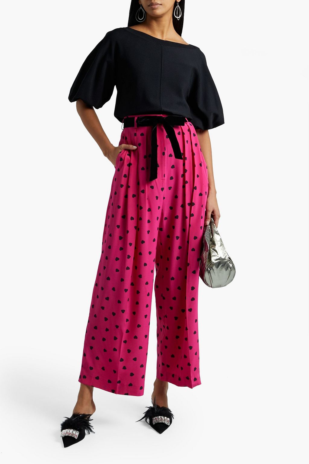 VALENTINO GARAVANI Belted printed silk crepe de chine wide-leg pants