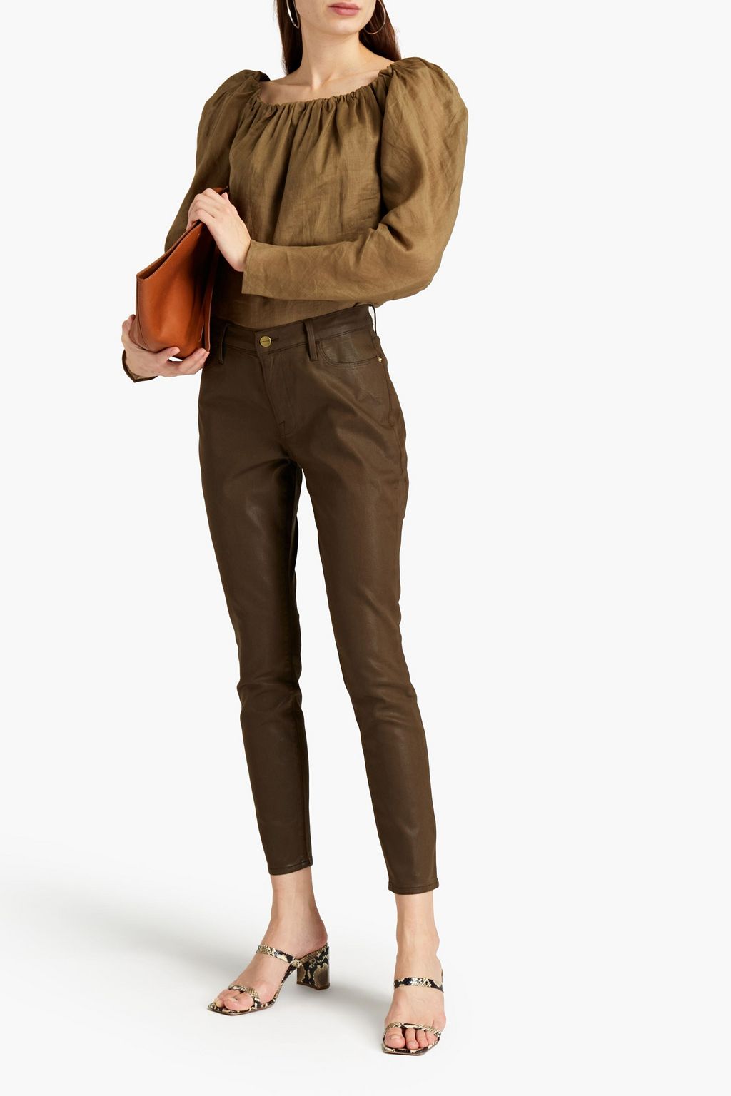 FRAME Coated mid-rise skinny jeans