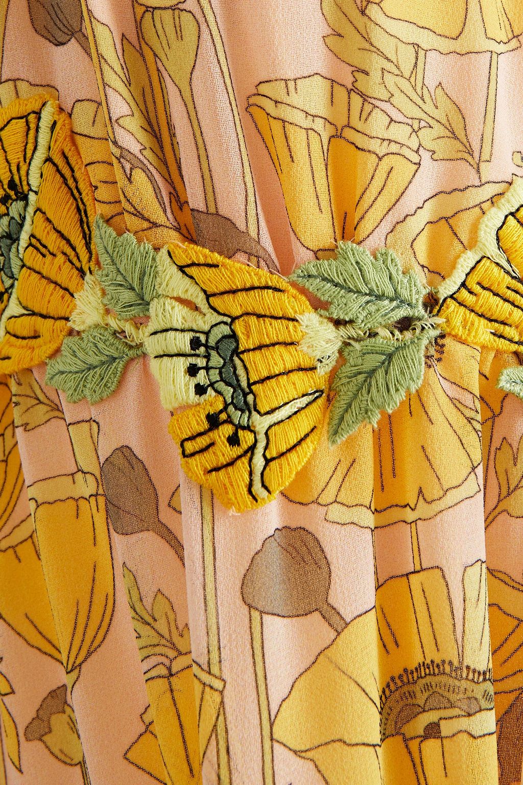 GIAMBA Embroidered gathered floral-print groergette maxi dress