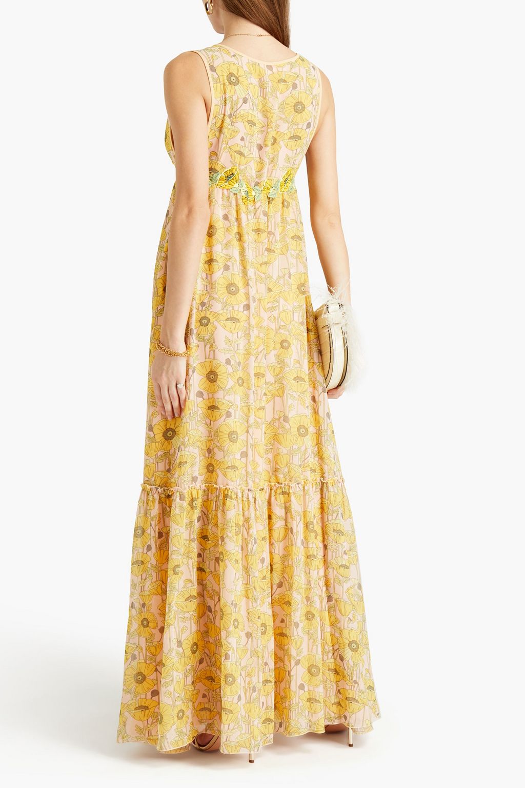 GIAMBA Embroidered gathered floral-print groergette maxi dress