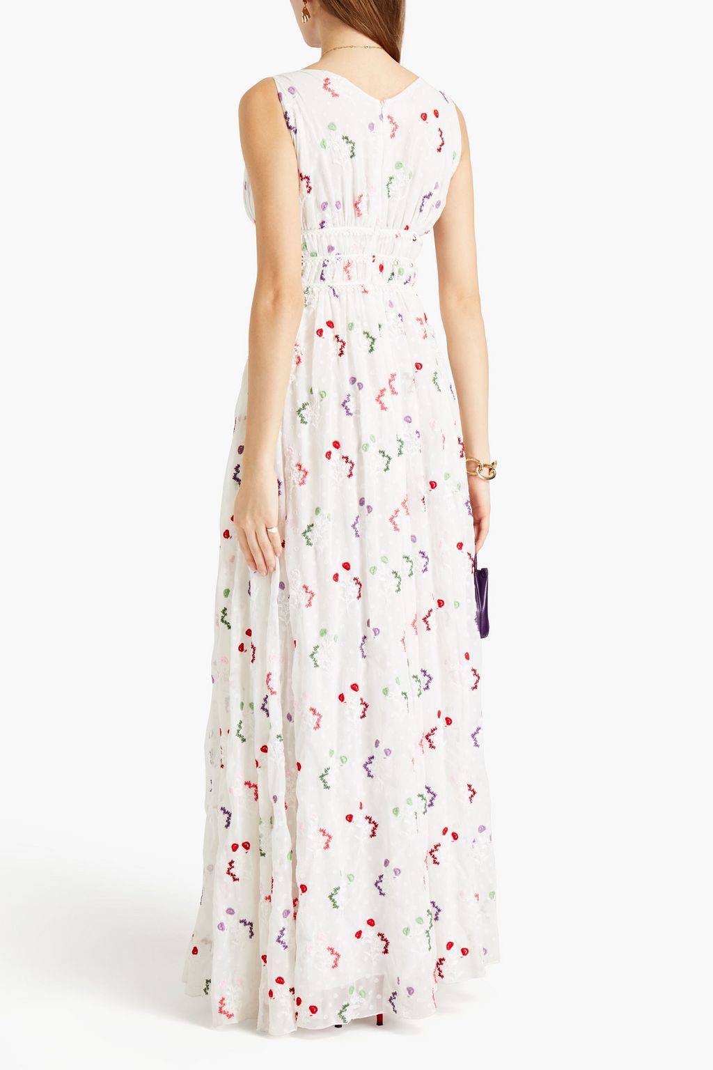GIAMBA Embroidered gathered fil coupé maxi dress