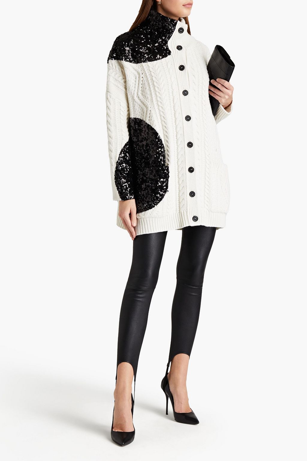 VALENTINO GARAVANI Oversized embellished cable-knit wool cardigan