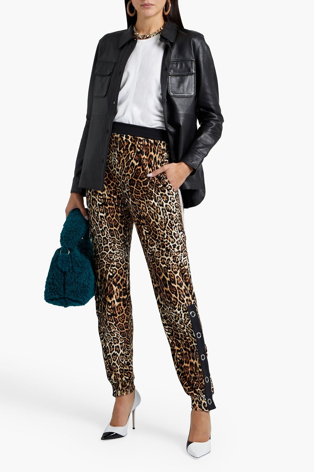 JUST CAVALLI Leopard-print cupro-blend terry track pants